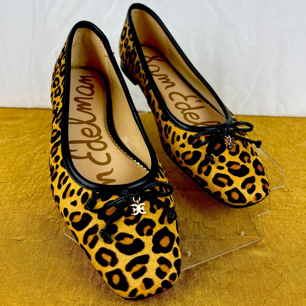 Sam Edelman Square toe ballet slippers cow hair cheetah 6.5